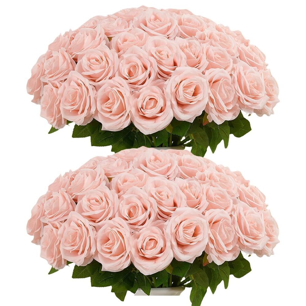 7582 50pcs Blush Roses Artificial Flowers Bulk, Roses Silk Flower